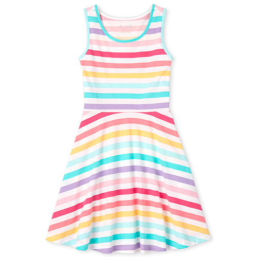 

Girls Rainbow Striped Tank Dress - White - The Children's Place