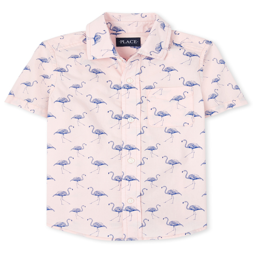 

s Boys Dad And Me Flamingo Poplin Matching Button Down Shirt - Pink - The Children's Place