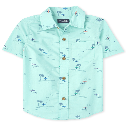 

Boys Boys Surfer Poplin Button Down Shirt - Green - The Children's Place