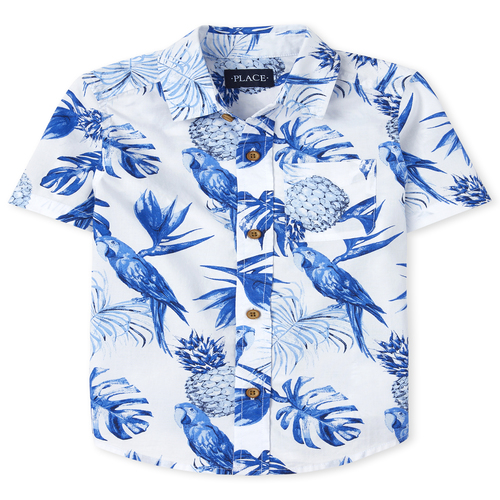 

s Boys Parrot Poplin Button Down Shirt - White - The Children's Place