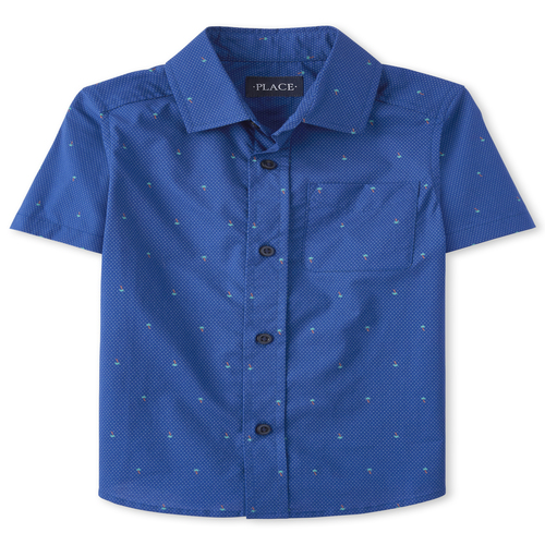 

s Boys Palm Tree Dot Poplin Button Down Shirt - Blue - The Children's Place