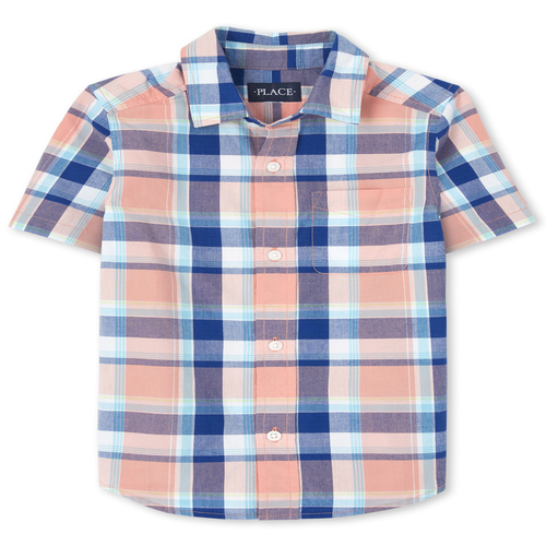 

Boys Boys Plaid Poplin Button Down Shirt - Orange - The Children's Place
