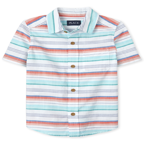 

s Boys Dad And Me Striped Chambray Matching Button Down Shirt - Orange - The Children's Place