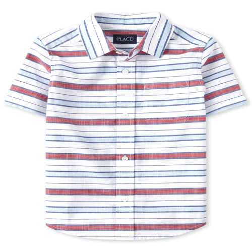

s Boys Striped Chambray Button Down Shirt - Red - The Children's Place