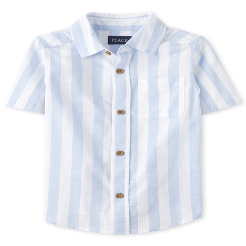 

Boys Boys Striped Chambray Button Down Shirt - Blue - The Children's Place