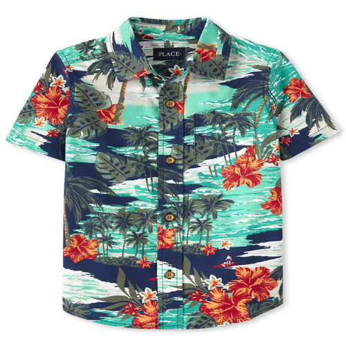 

s Boys Beach Poplin Button Down Shirt - Blue - The Children's Place