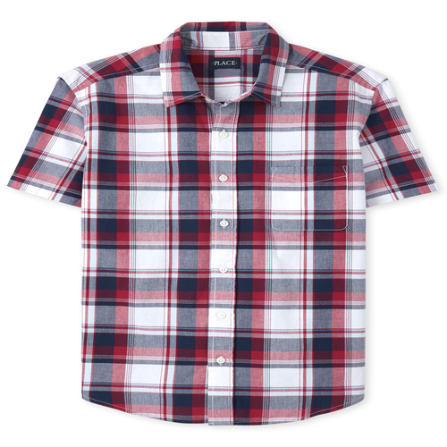 

s Mens Dad And Me Plaid Poplin Matching Button Down Shirt - Red - The Children's Place