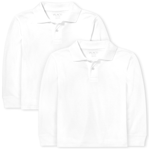 

s Boys Uniform Long Sleeve Pique Polo 2-Pack - White - The Children's Place