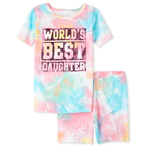 

s Foil Best Daughter Tie Dye Snug Fit Cotton Pajamas - Pink - The Children's Place