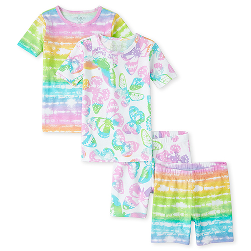 

s Tie Dye Butterfly Snug Fit Cotton 4-Piece Pajamas - Pink - The Children's Place