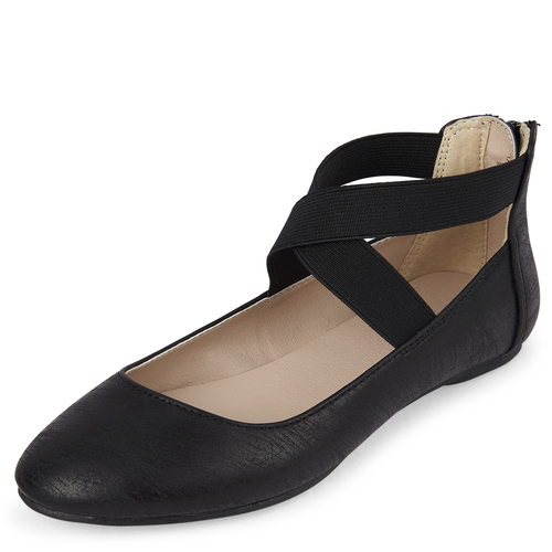 

Girls Uniform Cross Strap Ballet Flats - Black - The Children's Place