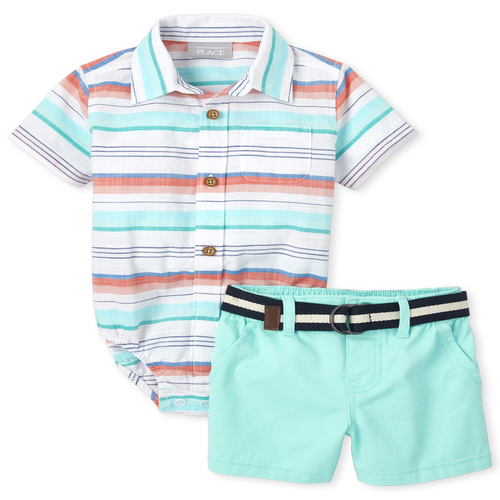 

Newborn Baby Boys Dad And Me Striped Chambray Matching Button Down Bodysuit Outfit Set - Orange - The Children's Place