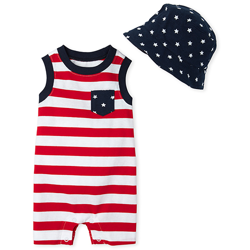 

Newborn Baby Boys Americana Striped Romper Outfit Set - Red - The Children's Place