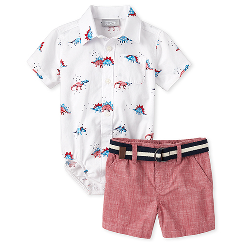

Newborn Baby Boys Americana Dino Poplin 2-Piece Outfit Set - White - The Children's Place