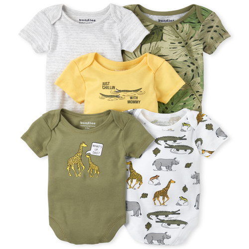 

s Baby Boys Safari Bodysuit 5-Pack - Green - The Children's Place