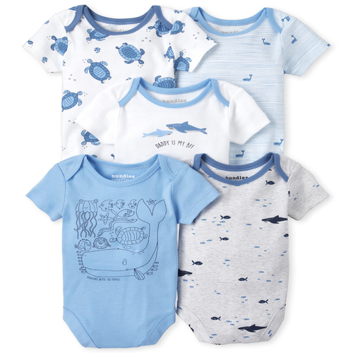 

Newborn Baby Boys Shark Graphic Bodysuit 5-Pack - White - The Children's Place