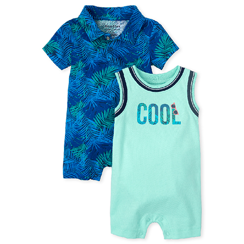 

Newborn Baby Boys Cool Palm Romper 2-Pack - Green - The Children's Place