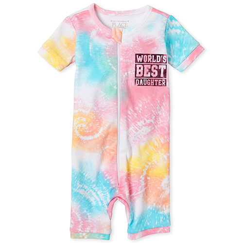 

s Baby And Toddler Best Daughter Tie Dye Snug Fit Cotton Cropped One Piece Pajamas - Pink - The Children's Place