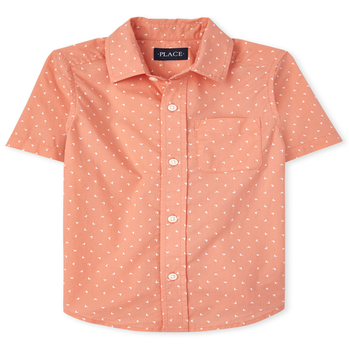 

Boys Boys Triangle Poplin Button Down Shirt - Orange - The Children's Place