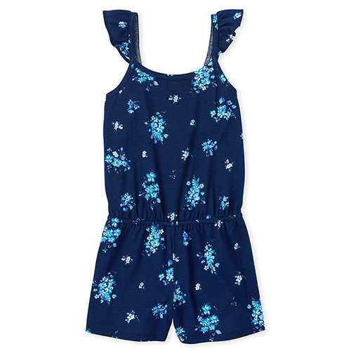 

Girls Floral Ruffle Romper - Blue - The Children's Place