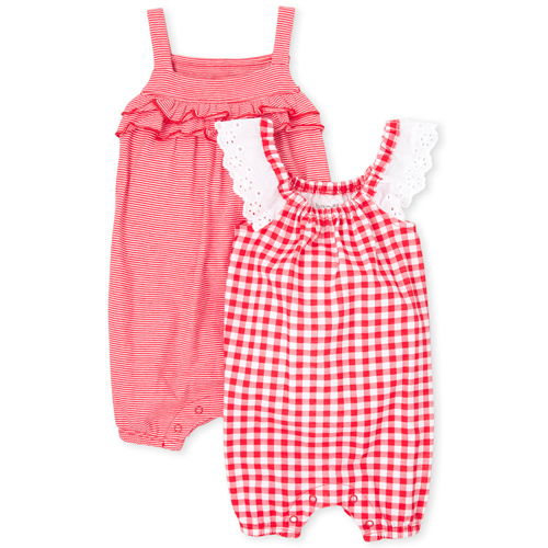 

Newborn Baby Gingham Ruffle Romper 2-Pack - Red - The Children's Place
