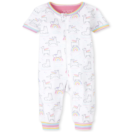 

s Baby And Toddler Rainbow Llamacorn Snug Fit Cotton One Piece Pajamas - White - The Children's Place