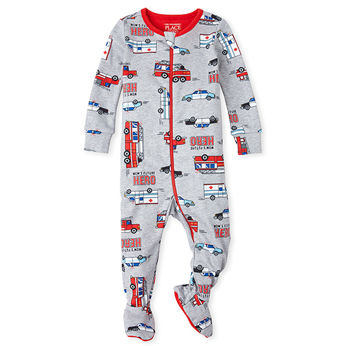 

s Baby And Toddler Boys Fire Truck Snug Fit Cotton One Piece Pajamas - Gray - The Children's Place
