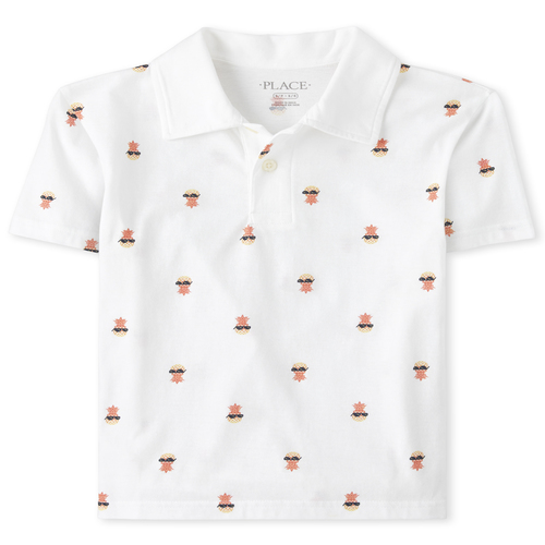 

s Boys Print Jersey Polo - White - The Children's Place