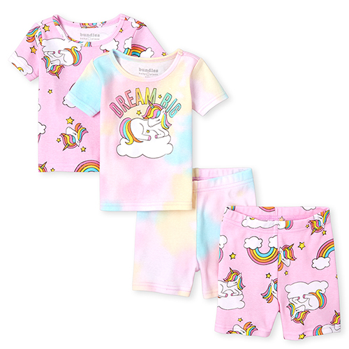 

s Baby And Toddler Unicorn Tie Dye Snug Fit Cotton 4-Piece Pajamas - Pink - The Children's Place