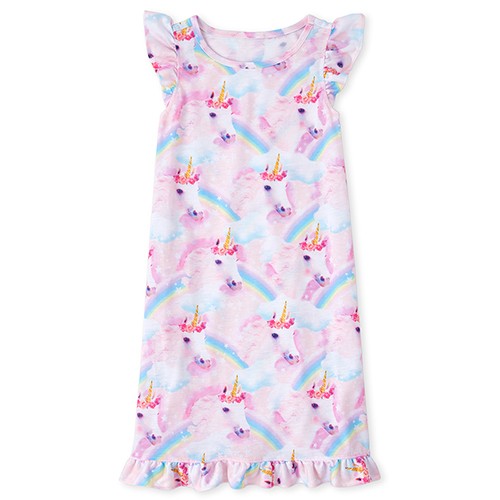 

s Rainbow Unicorn Ruffle Nightgown - Pink - The Children's Place