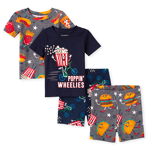 

s Baby And Toddler Boys Popcorn Snug Fit Cotton 4-Piece Pajamas - Blue - The Children's Place