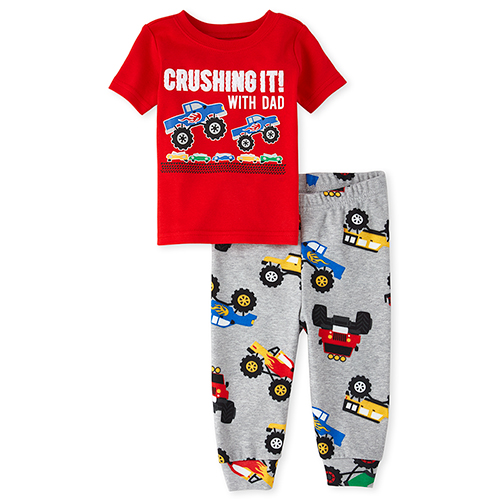 

s Baby And Toddler Boys Puff Print Monster Truck Snug Fit Cotton Pajamas - Gray - The Children's Place
