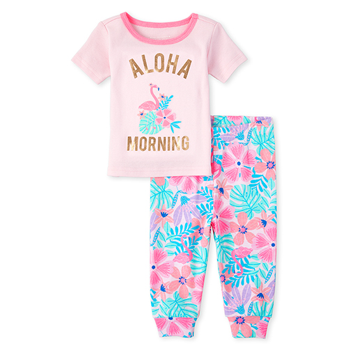

s Baby And Toddler Foil Aloha Flamingo Snug Fit Cotton Pajamas - Pink - The Children's Place