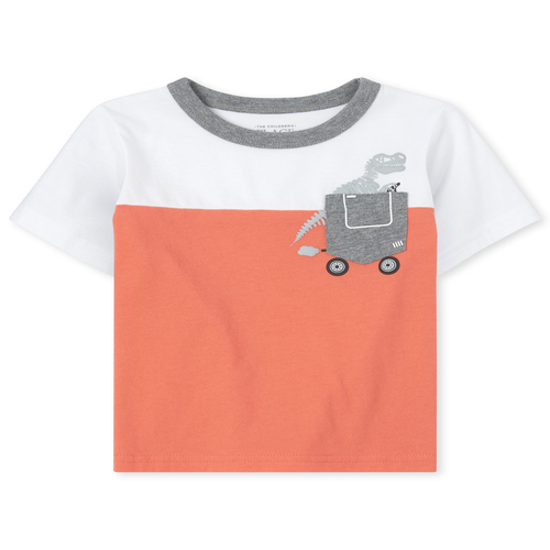 

s Baby And Toddler Boys Puff Print Dino Colorblock Pocket Top - Orange - The Children's Place
