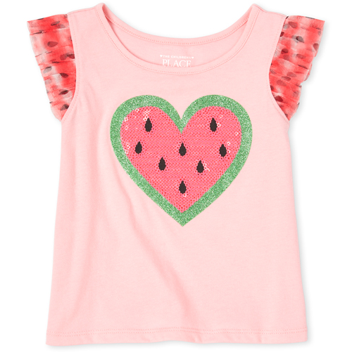 

s Baby And Toddler Sequin Watermelon Ruffle Top - Pink - The Children's Place