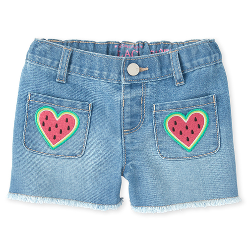 

Baby Girls Baby And Toddler Embroidered Watermelon Denim Shortie Shorts - The Children's Place
