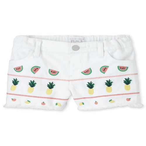 

s Baby And Toddler Embroidered Pineapple Denim Shortie Shorts - White - The Children's Place