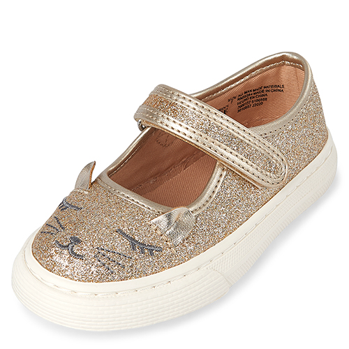 

Baby Girls Toddler Glitter Cat Sneakers - Metallic - The Children's Place