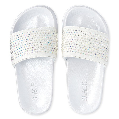 

Girls Rhinestud Slides - White Sandals - The Children's Place