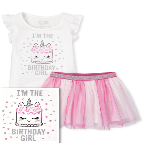 

s Baby And Toddler Birthday Glitter Cake Ruffle Top And Tutu Skirt Set - White - The Children's Place