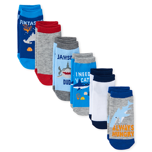 

s Toddler Boys Shark Ankle Socks 6-Pack - Gray - The Children's Place