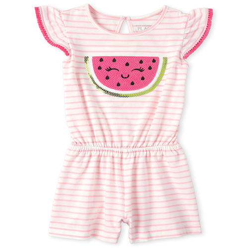 

s Baby And Toddler Sequin Watermelon Striped Romper - Pink - The Children's Place