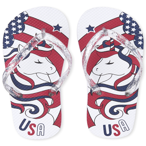 

Girls Americana Glitter Unicorn Flip Flops - Metallic - The Children's Place