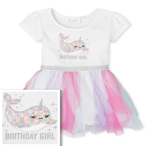 

s Baby And Toddler Glitter Birthday Girl Narwhal Tutu Dress - White - The Children's Place
