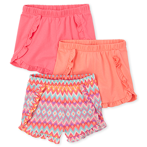

Baby Girls Toddler Print Ruffle Shorts 3-Pack - Pink - The Children's Place