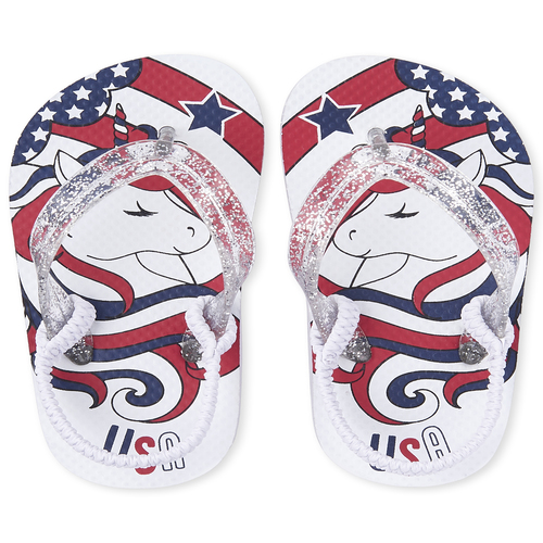

s Toddler Americana Glitter Unicorn Flip Flops - Metallic - The Children's Place
