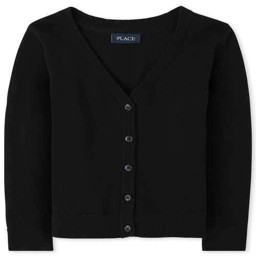 

Girls Uniform V Neck Cardigan - Black - The Children's Place