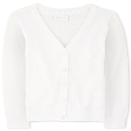 

Girls Uniform V Neck Cardigan - White - The Children's Place
