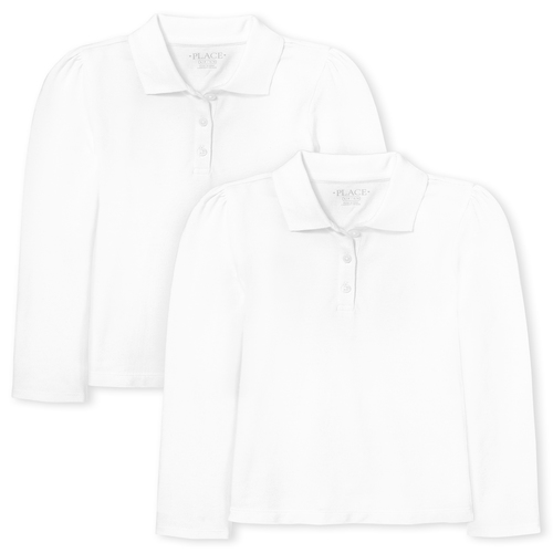 

s Uniform Long Sleeve Pique Polo 2-Pack - White - The Children's Place
