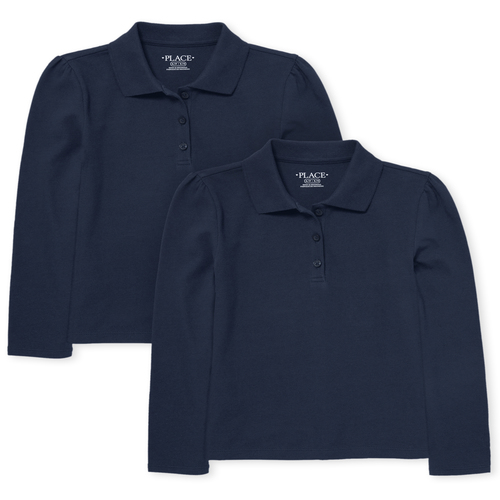 

s Uniform Long Sleeve Pique Polo 2-Pack - Blue - The Children's Place
